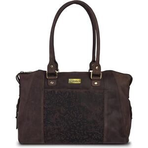 Brown Genuine Indian Leather Floral Tote – Spacious, Stylish & Perfect Daily Use